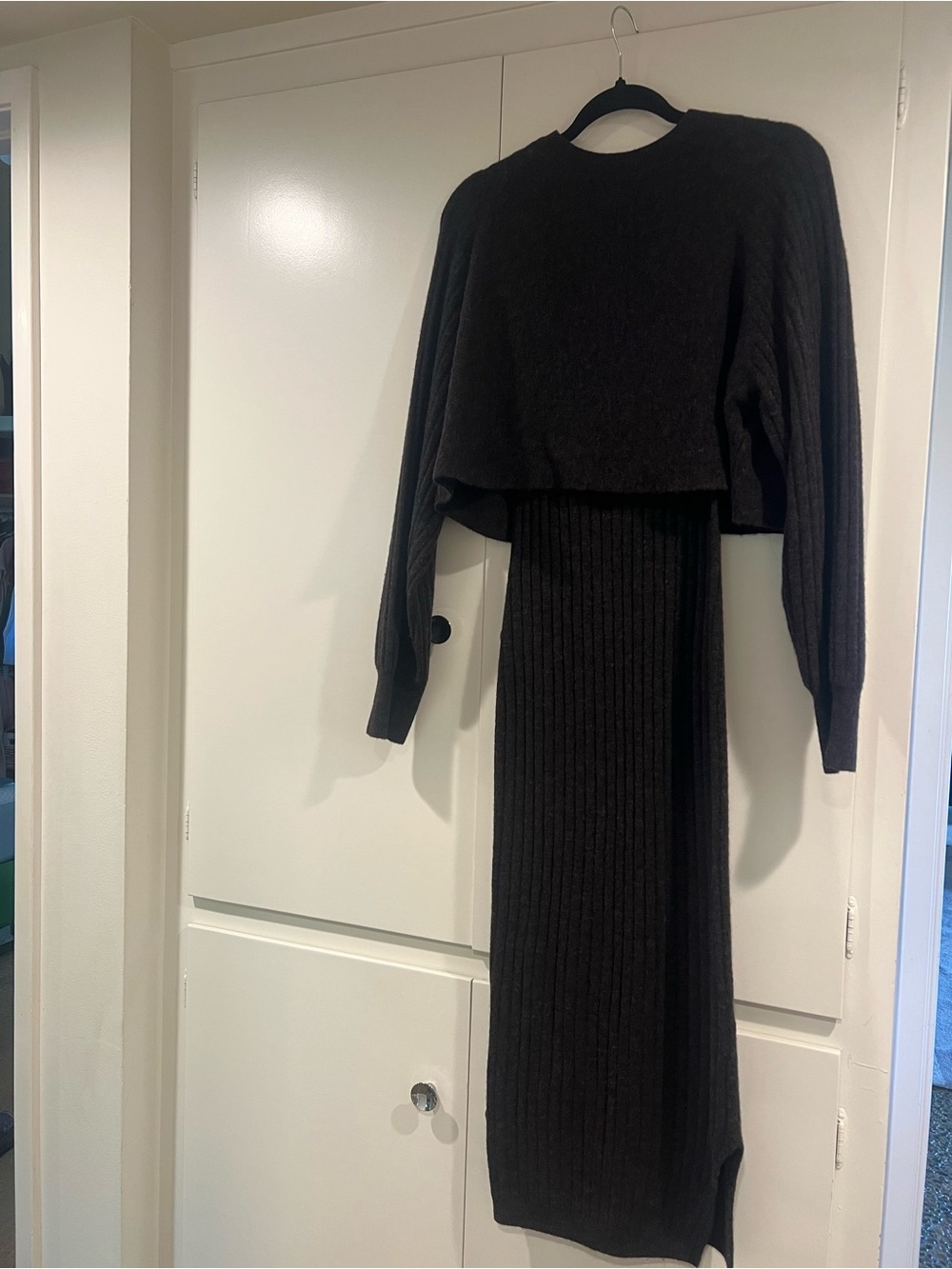 AllSaints Dark Brown Ribbed Knit Sweater dress